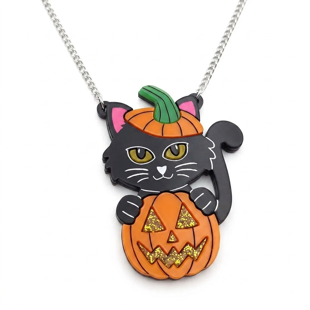Halloween Pumpkin Kitty Necklace