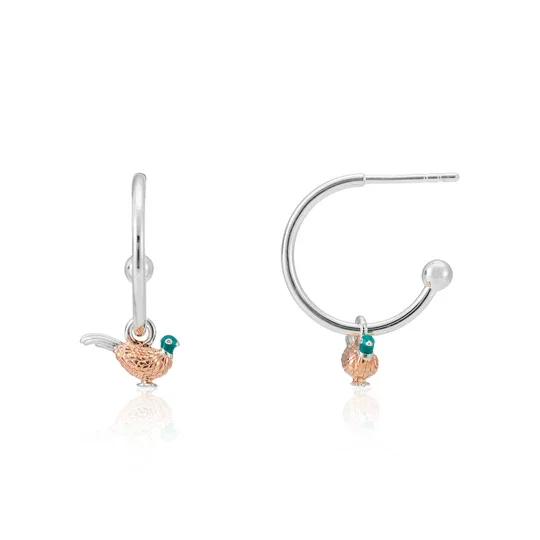 Pheasant Hoop Earrings Silver