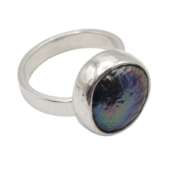Peacock Pearl Silver Adjustable Ring