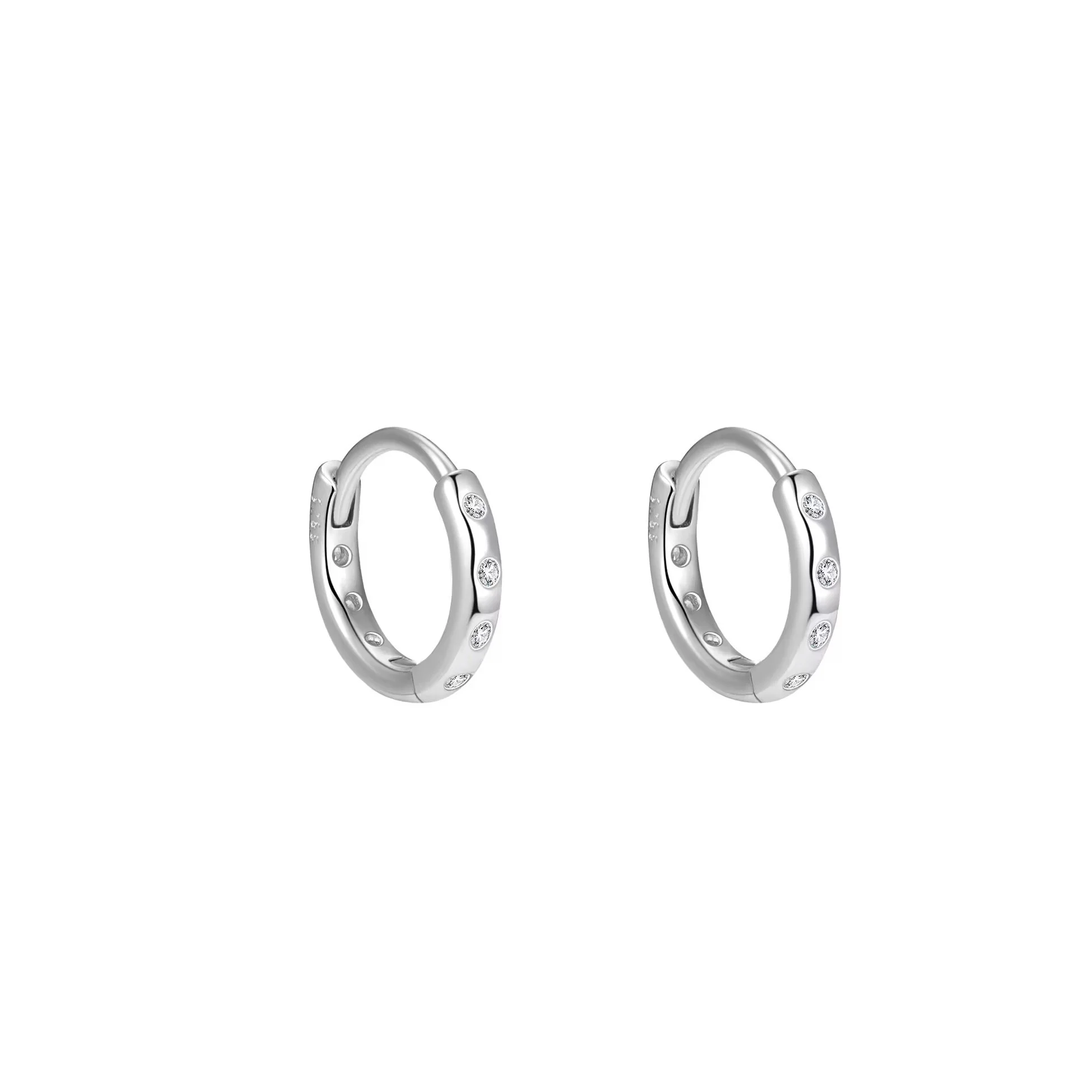 CZ Huggie Hoop Earrings Silver