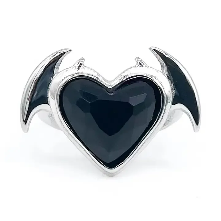 Mysticum Luna Nocturnal Succubus Winged black Heart Ring