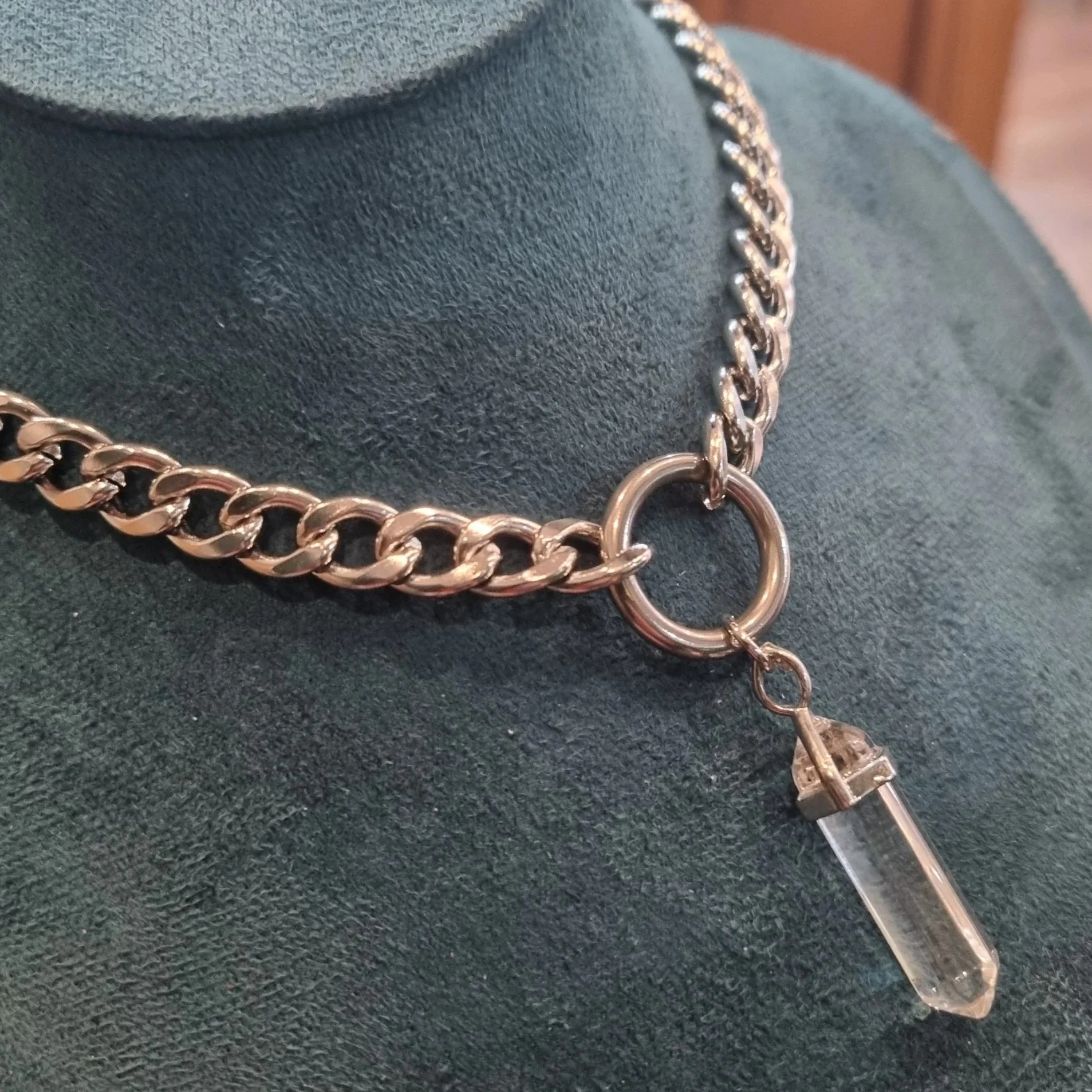 Curb Chain Clear Pointed Quartz Choker Necklace