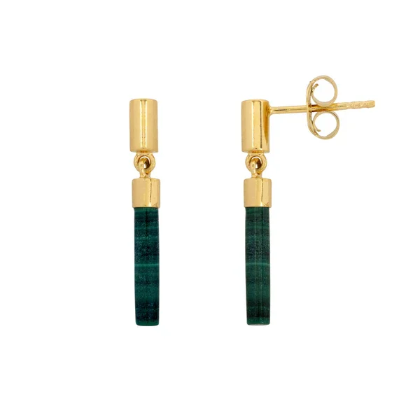 Vurchoo Malachite Green Drop Bar Earrings Gold