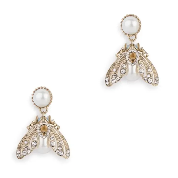 Bill Skinner Moth Drop Earrings Cream Pearl