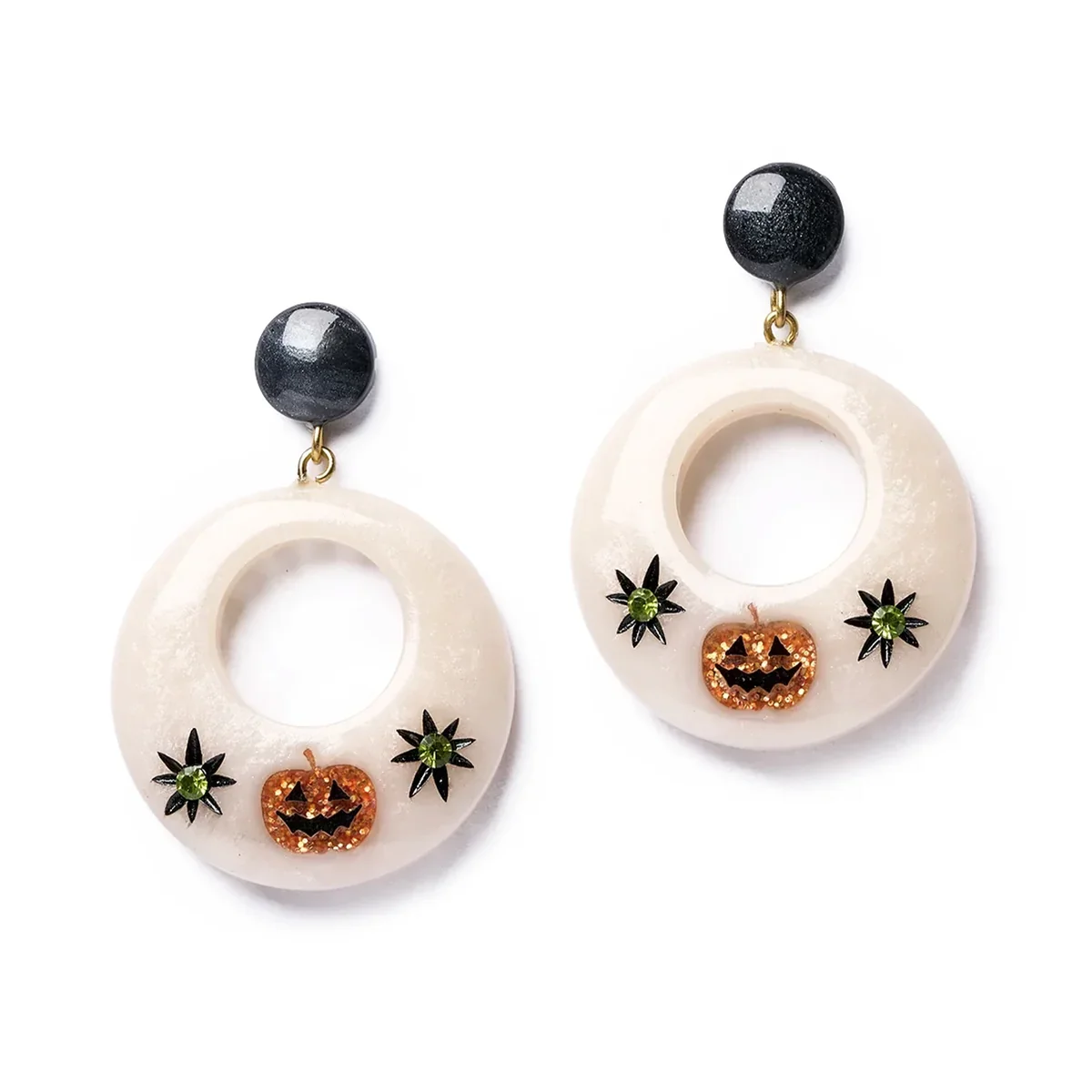 Splendette Gourdgeous Halloween Pumpkin Drop Hoop Earrings