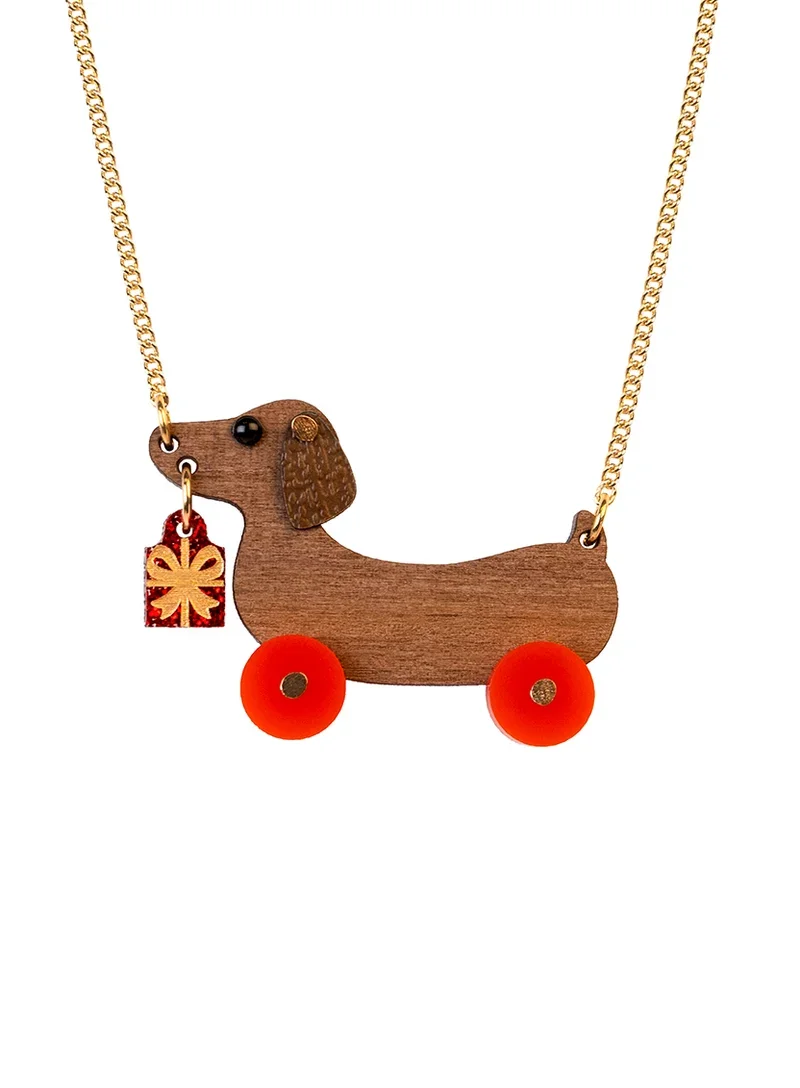 Tatty Devine Dog on Wheels Christmas Present Necklace