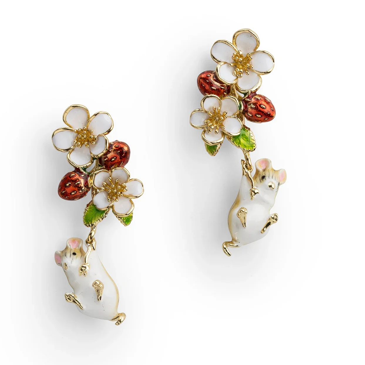 Bill Skinner Strawberry & Hanging Mouse Earrings