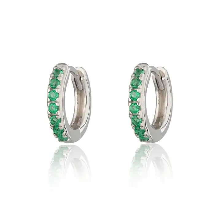 Scream Pretty Huggie Earrings Green Stones Silver