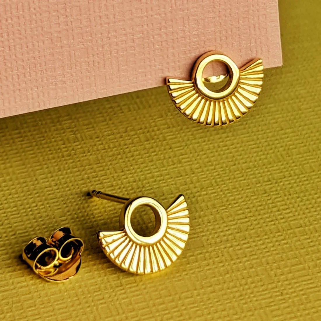 Vurchoo Art Deco Fan Stud Earrings  Gold