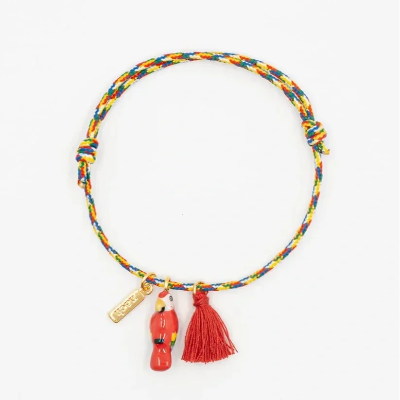 Nach Multi colored Cord Bracelet With Red Parrot And Tassel