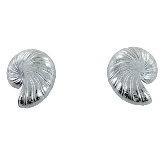 Nautilus Shell Stud Earrings Silver