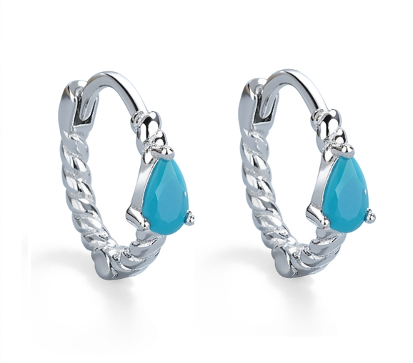 Turquoise Teardrop Twisted Huggies Silver