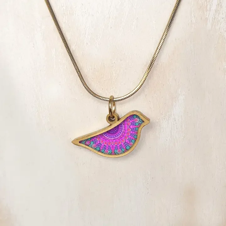 NOA Decorated Ceramic Bird Pendant Purple Mandala Gold
