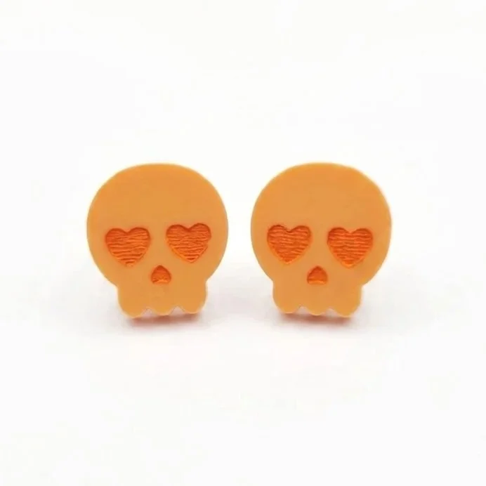Summerween Pastel Skull Stud Earrings Orange