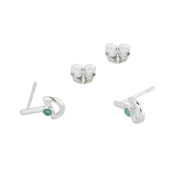 Vurchoo Blue Chalcedony Boat Stud Earrings Silver