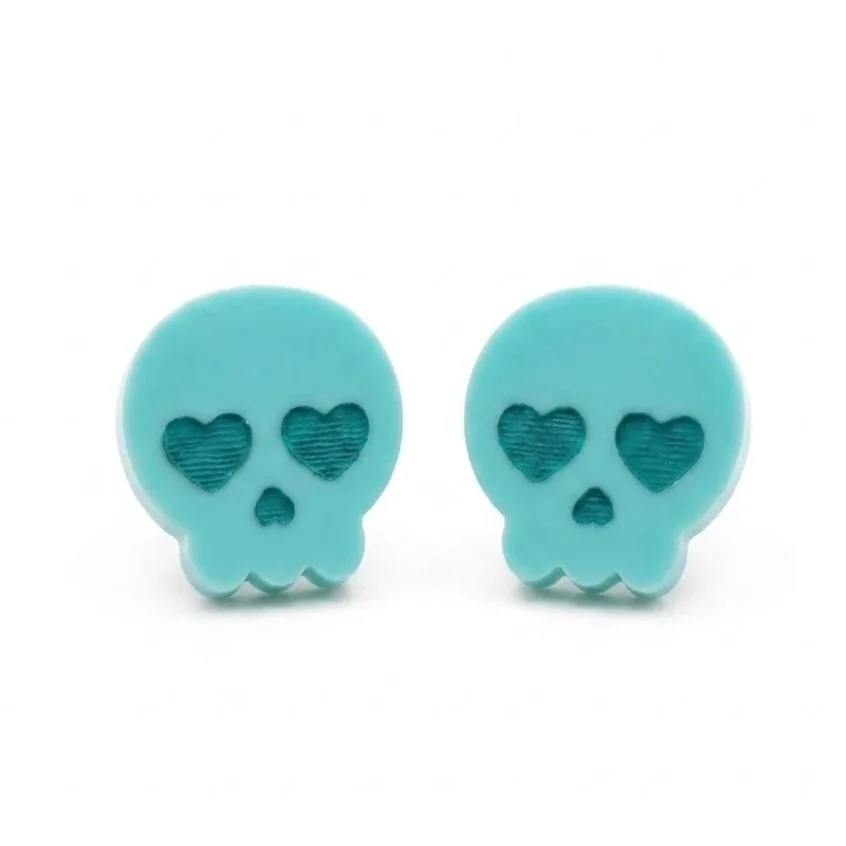 Summerween Pastel Skull Stud Earrings Teal
