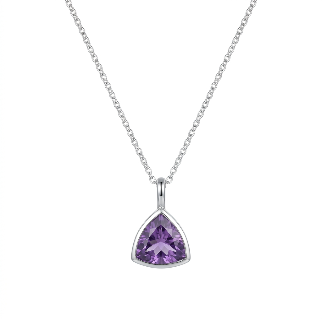 Trillion Cut Amethyst Pendant Silver
