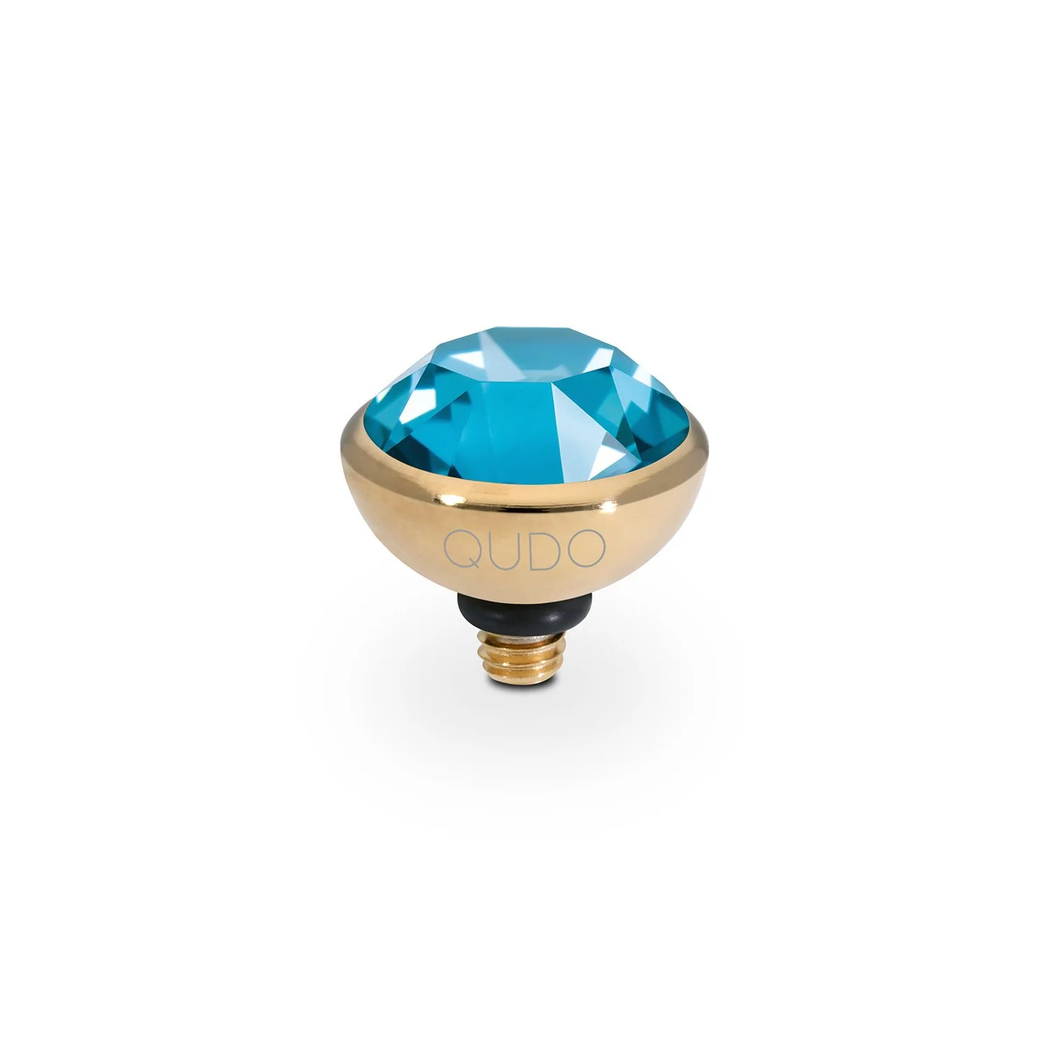 Qudo Ring Top Bottone Crystal Teal Ignite 10mm Gold