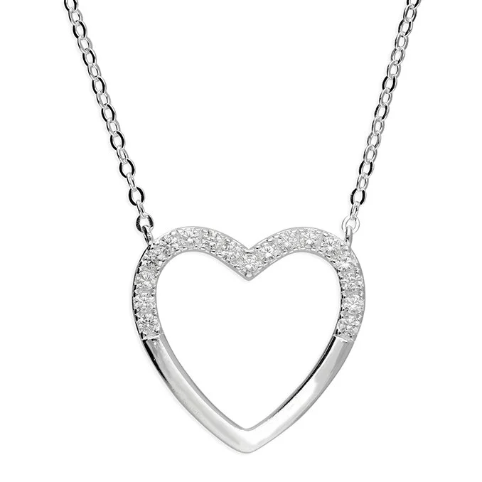 Open Heart CZ Necklace Silver