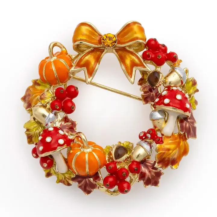 Bill Skinner Autumn Wreath Pumpkin Mushroom Brooch