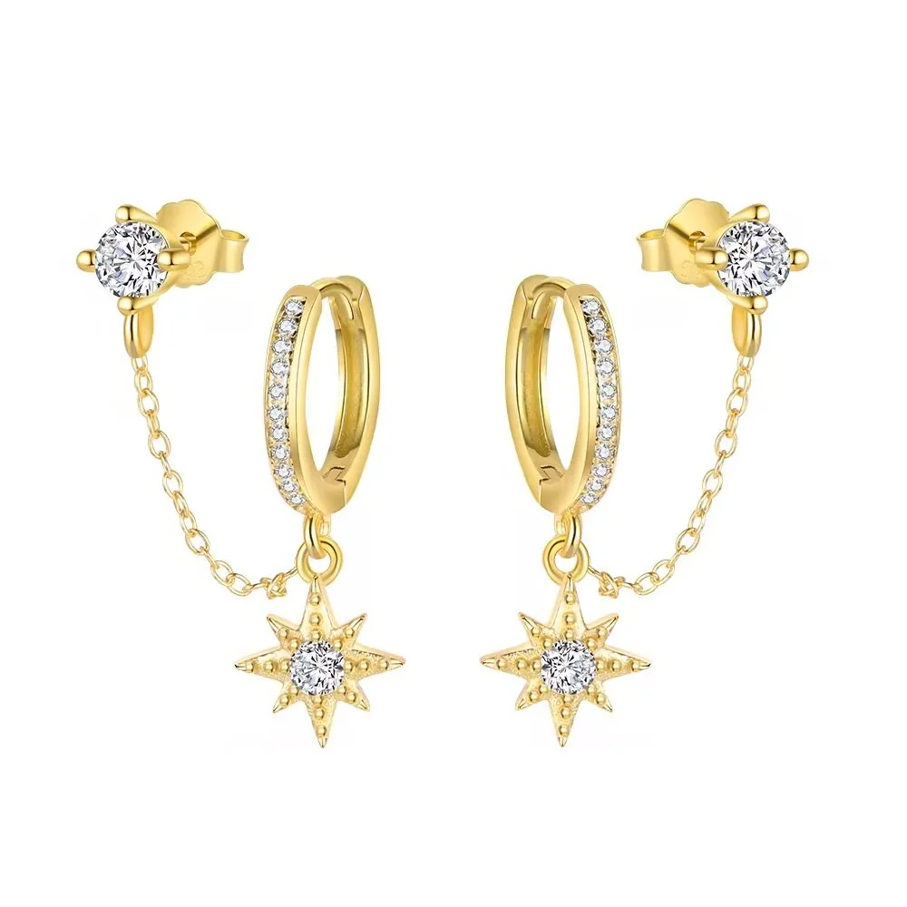 Huggies Star Chain Linked Hoops Gold