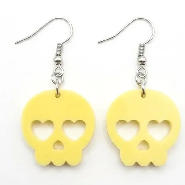 Summerween Pastel Skull Hook Earrings Yellow