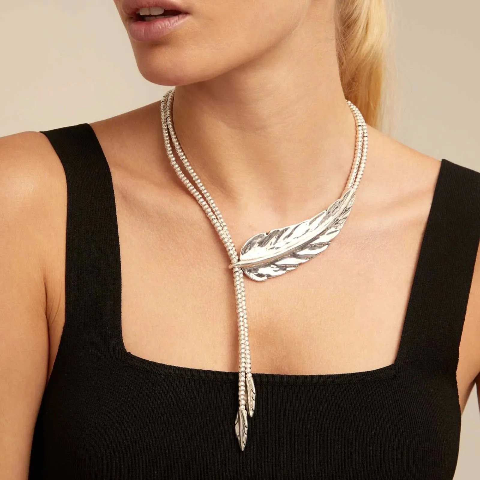 UNOde50 Statement Silver Feather Beaded Necklace