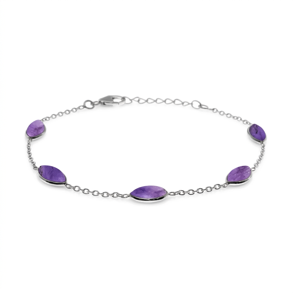 Station Amethyst Silver Bracelet