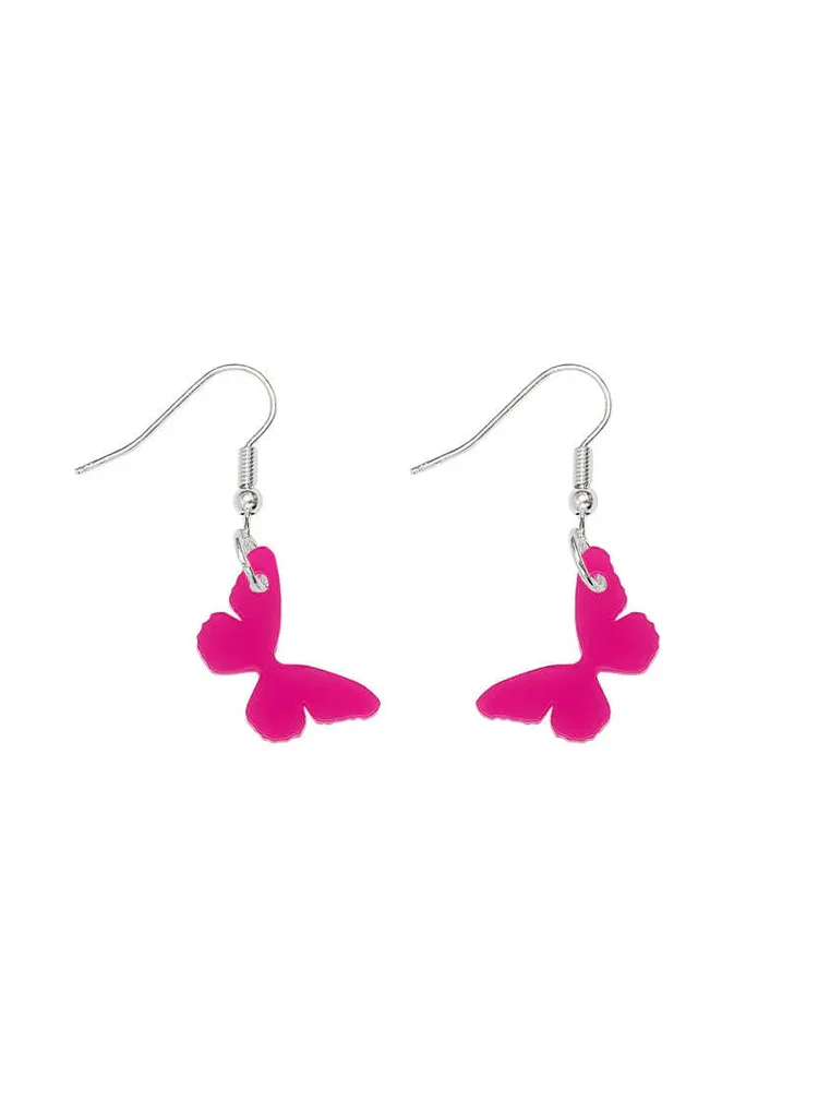 Tatty Devine Butterfly Charm Earrings Bright Pink