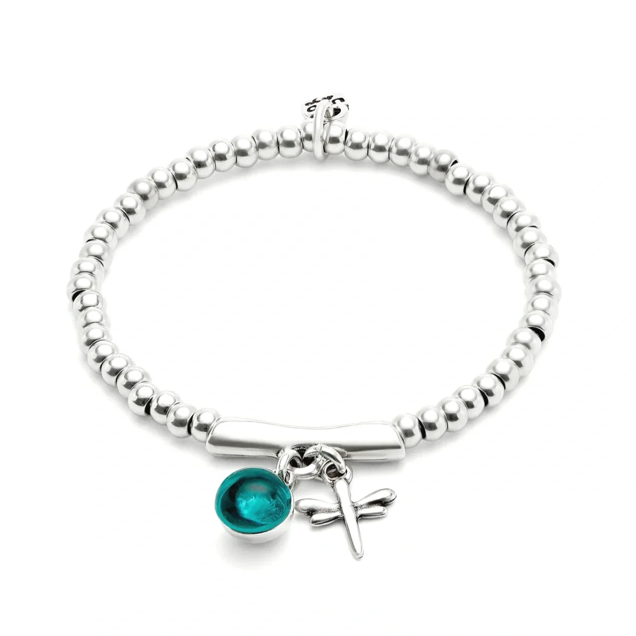 UNOde50 Beaded Bracelet With Green Murano Glass & Dragonfly