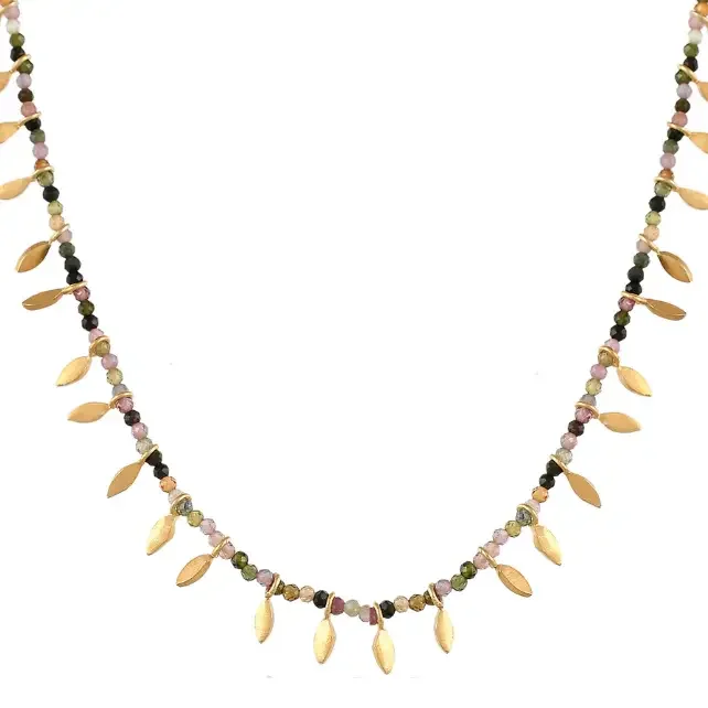Pomegranate Tourmaline Leaf Charm Necklace
