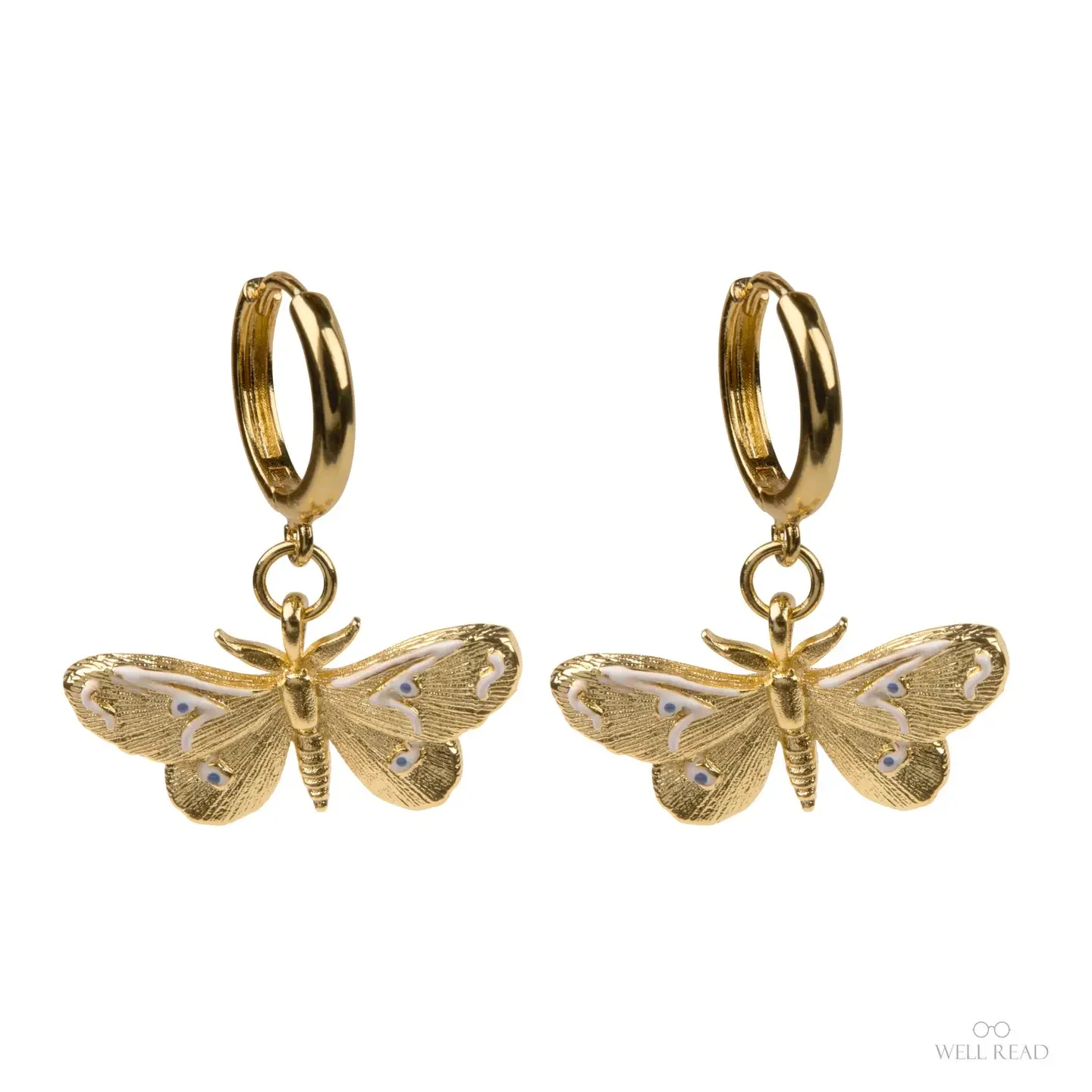 Well Read Company Moths and Butterflies Gold Hoop Earrings