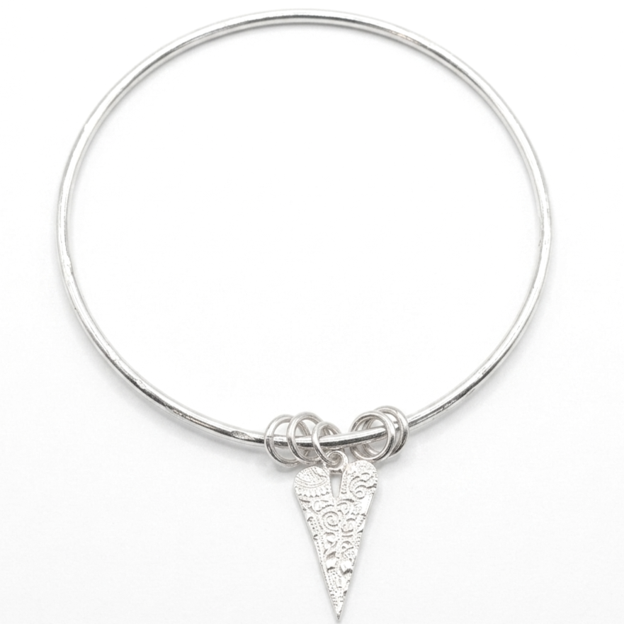 Lucy Kemp Elongated Heart Bangle Silver Large