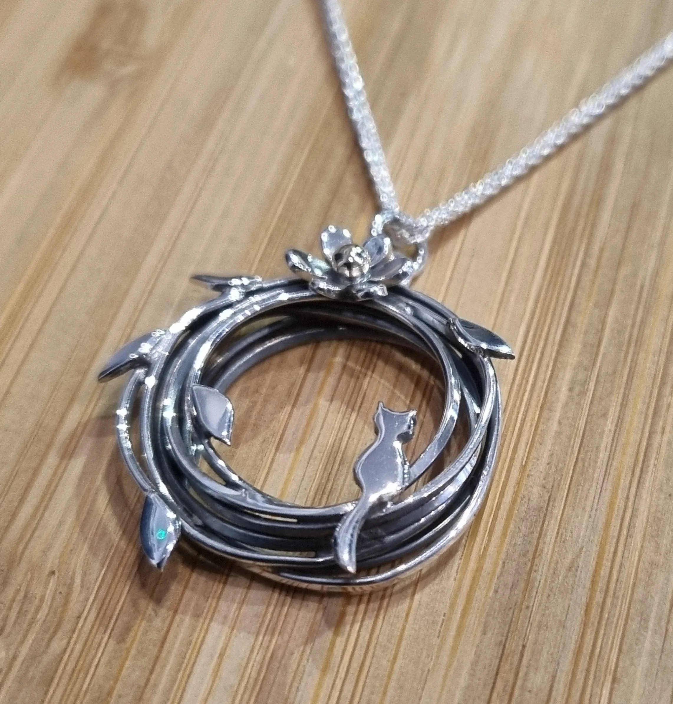 Linda Macdonald Woven Little Cat Flower Necklace