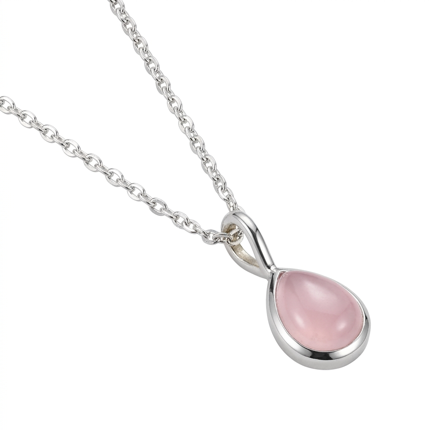 Rose Quartz Teardrop Pendant Silver