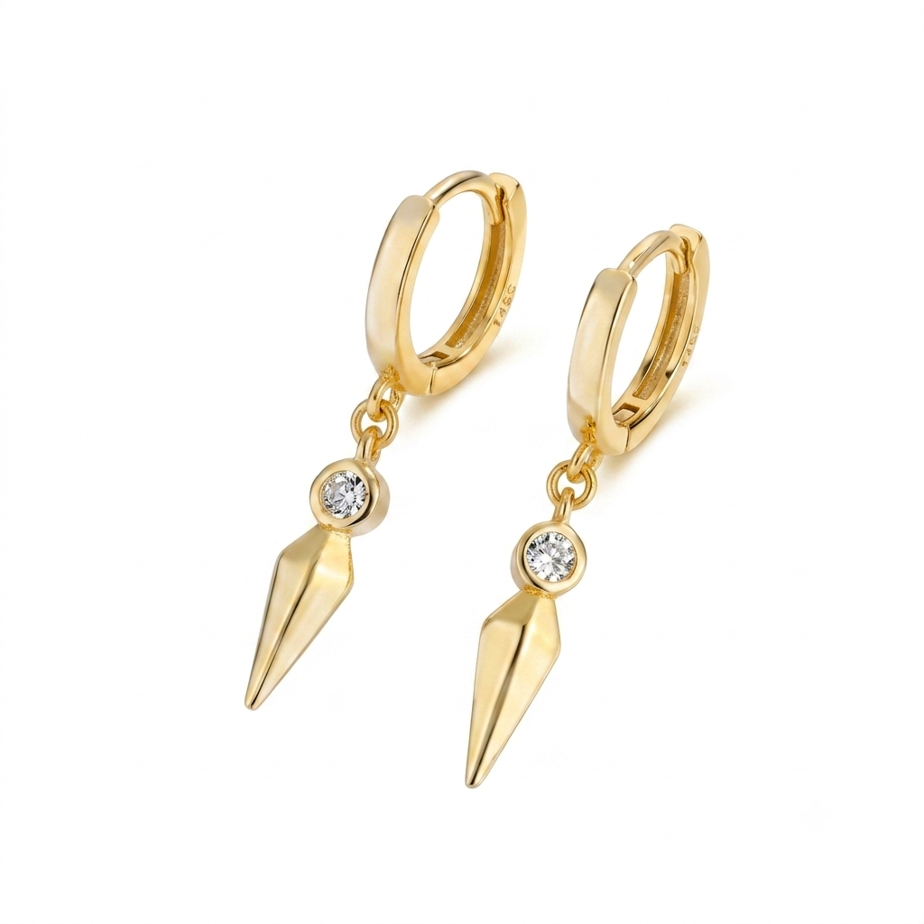 Pointed Drop Huggies Earrings Gold