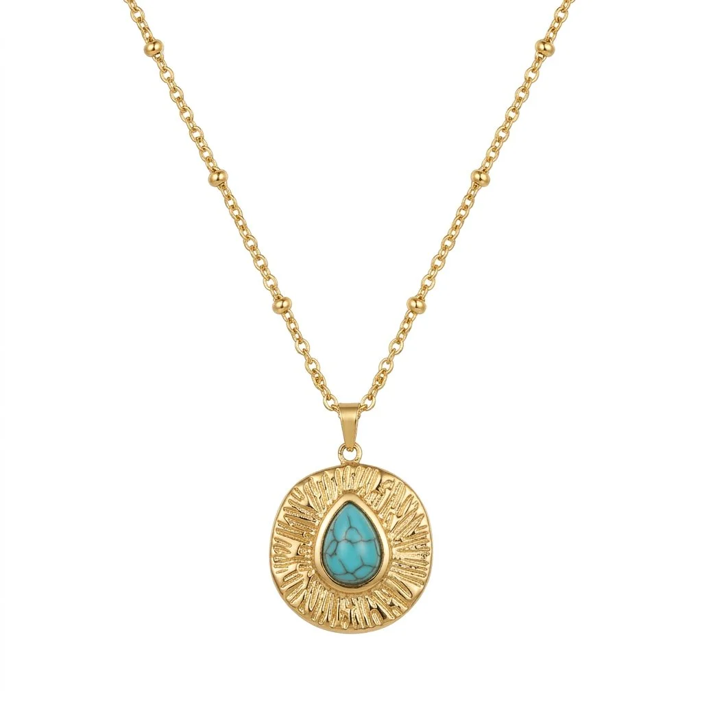 Sun Disc Turquoise Necklace Gold