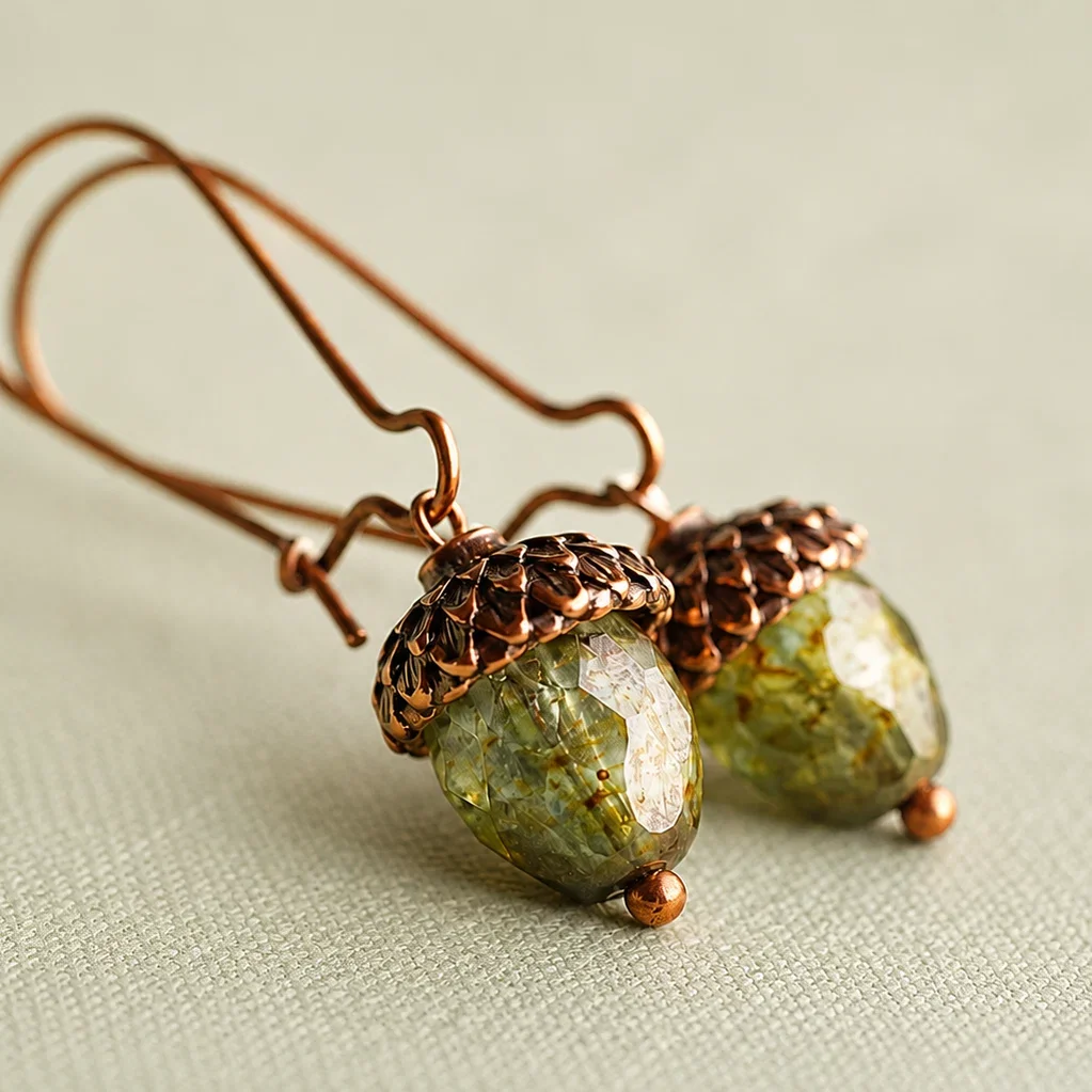 Green Autumnal Acorn Earrings