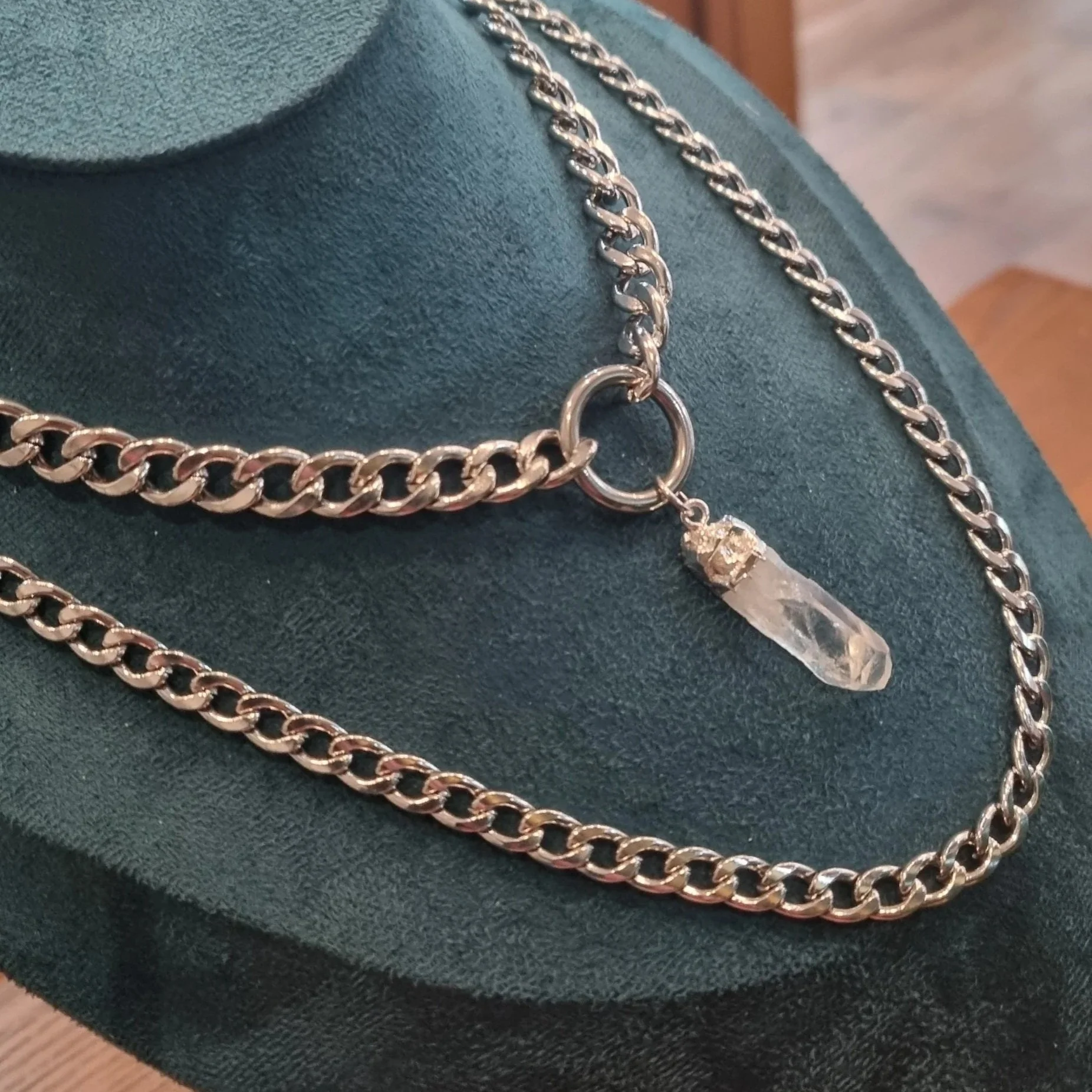 Double Row Clear Quartz Choker Necklace