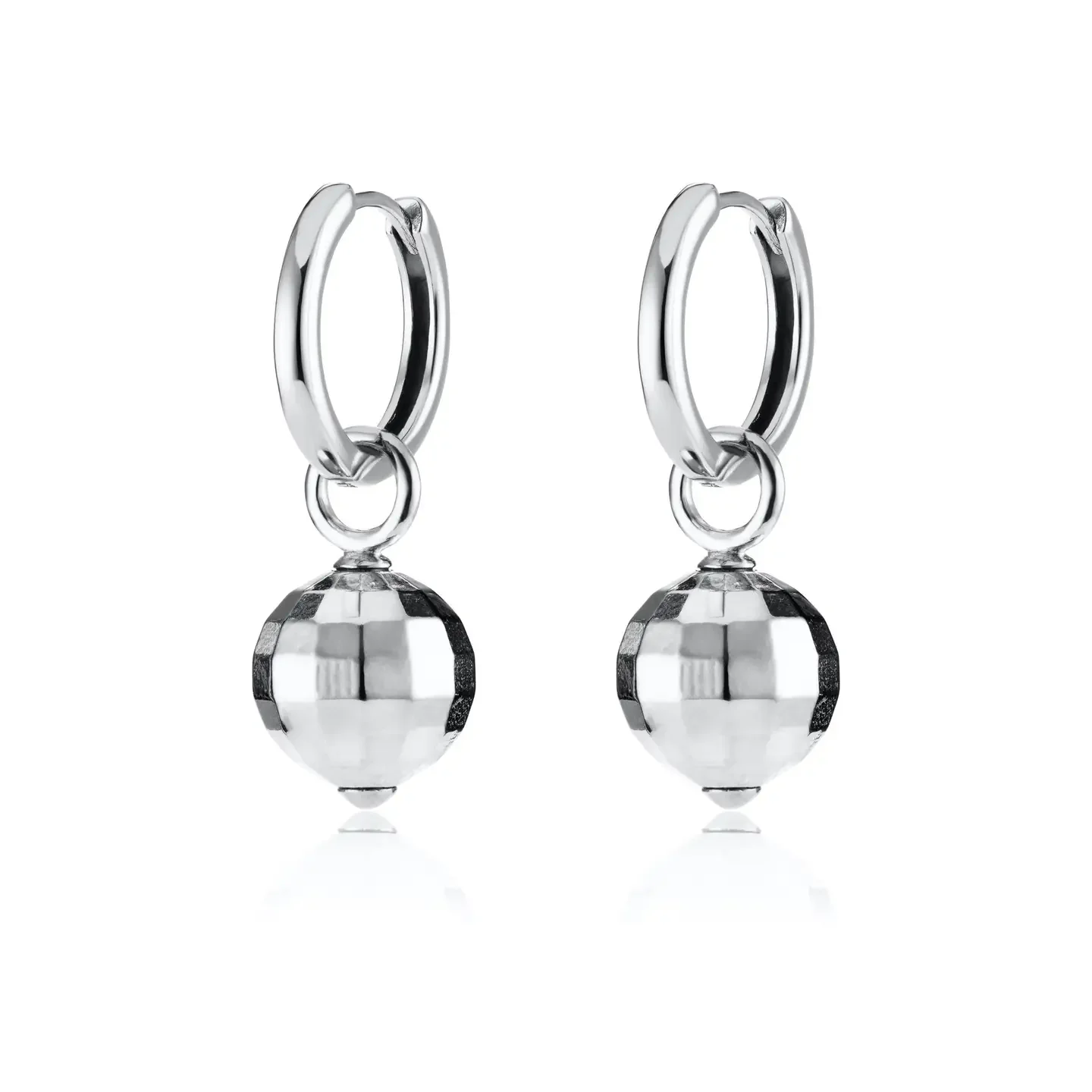 Scream Pretty Disco Ball Charm Hoop Earrings Silver