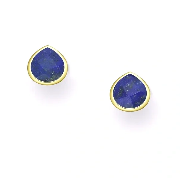 Vurchoo Teardrop Gold Lapis Stud Earrings