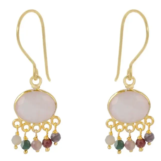Pomegranate Aisha Rose Quartz and Tourmaline Earrings