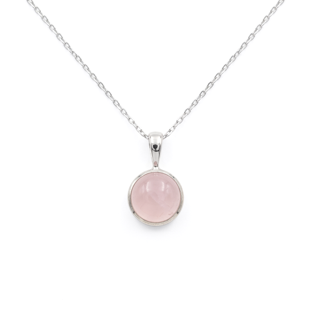 Round Rose Quartz Pendant Silver