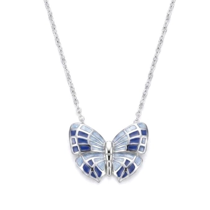 Nicole Barr Blue Enamel Butterfly Necklace Silver