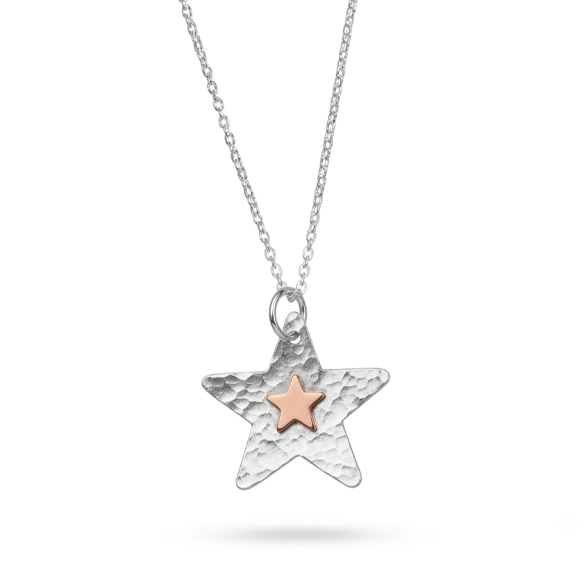 Textured Star Pendant Silver & Copper