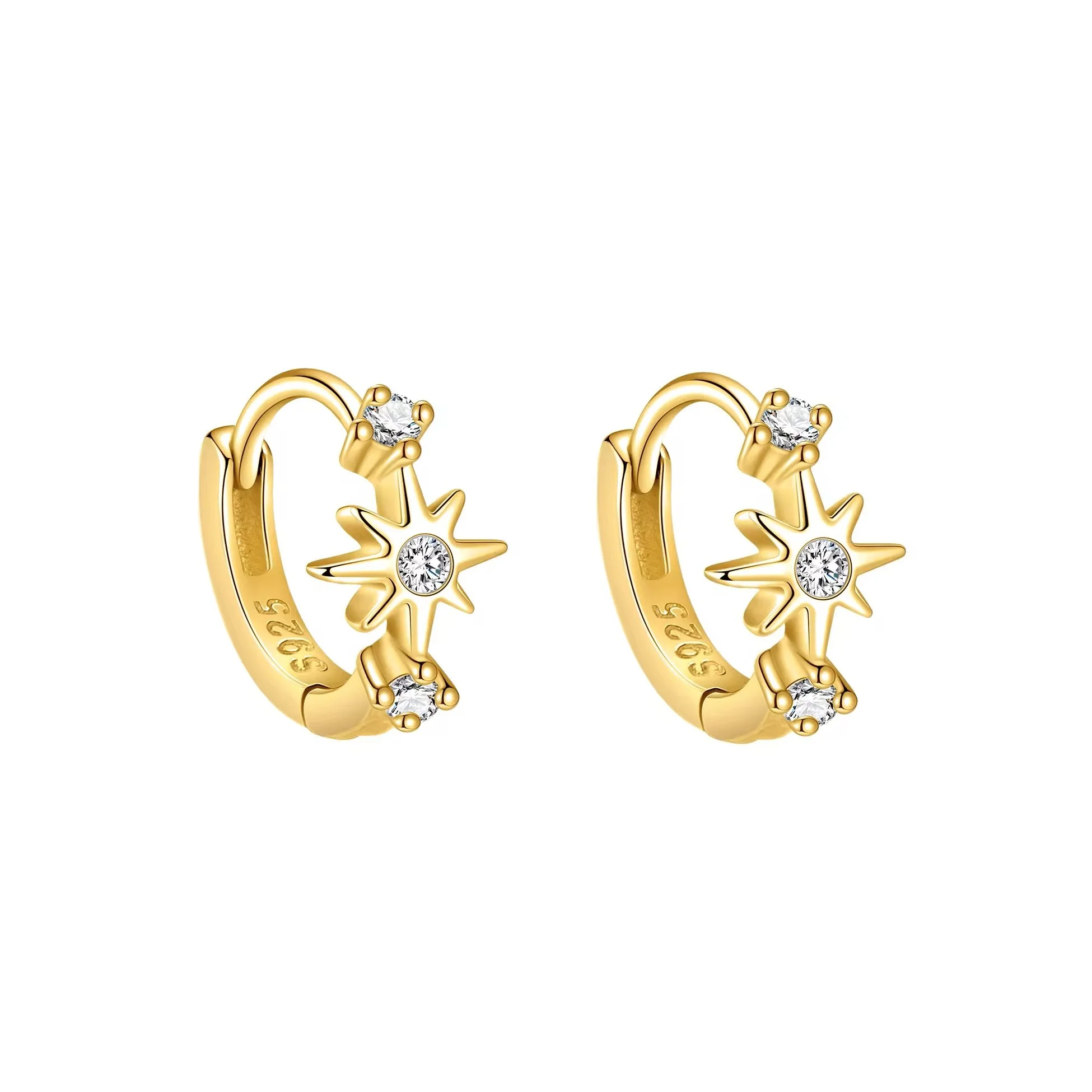 Starburst CZ  Huggie Hoops Gold