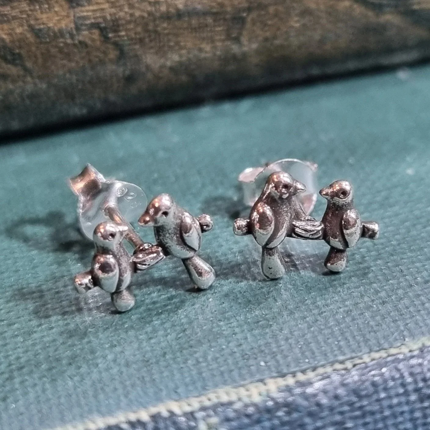 Birds On Branch Stud Earrings Silver