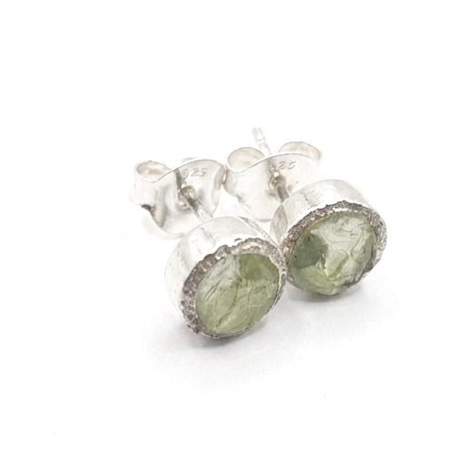 Dark Peridot Stud Earrings Silver