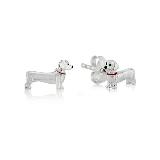 Dachshund Dog Earrings Silver