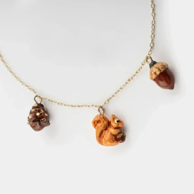 Nach Squirrel, Acorn And Pine Cone Necklace